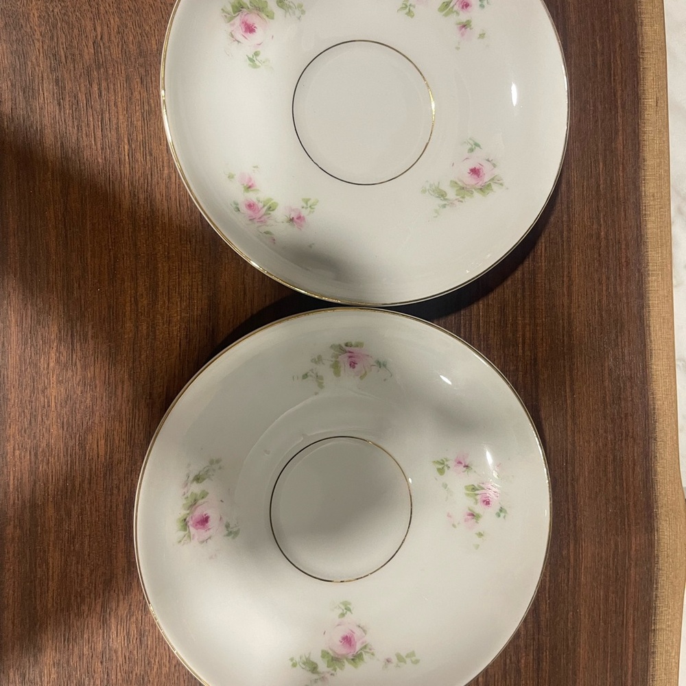 Floral Saucer Set with Pink Accents